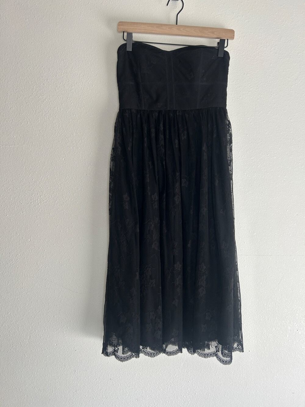Adam Adam Lippes Black Floral-Lace Strapless Cocktail Party Silk Dress Size 2